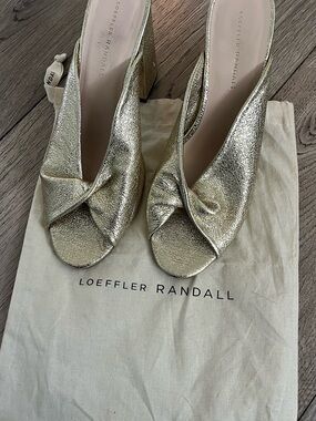 Loeffler Randall Metallic Gold Twist Peep-Toe Heels